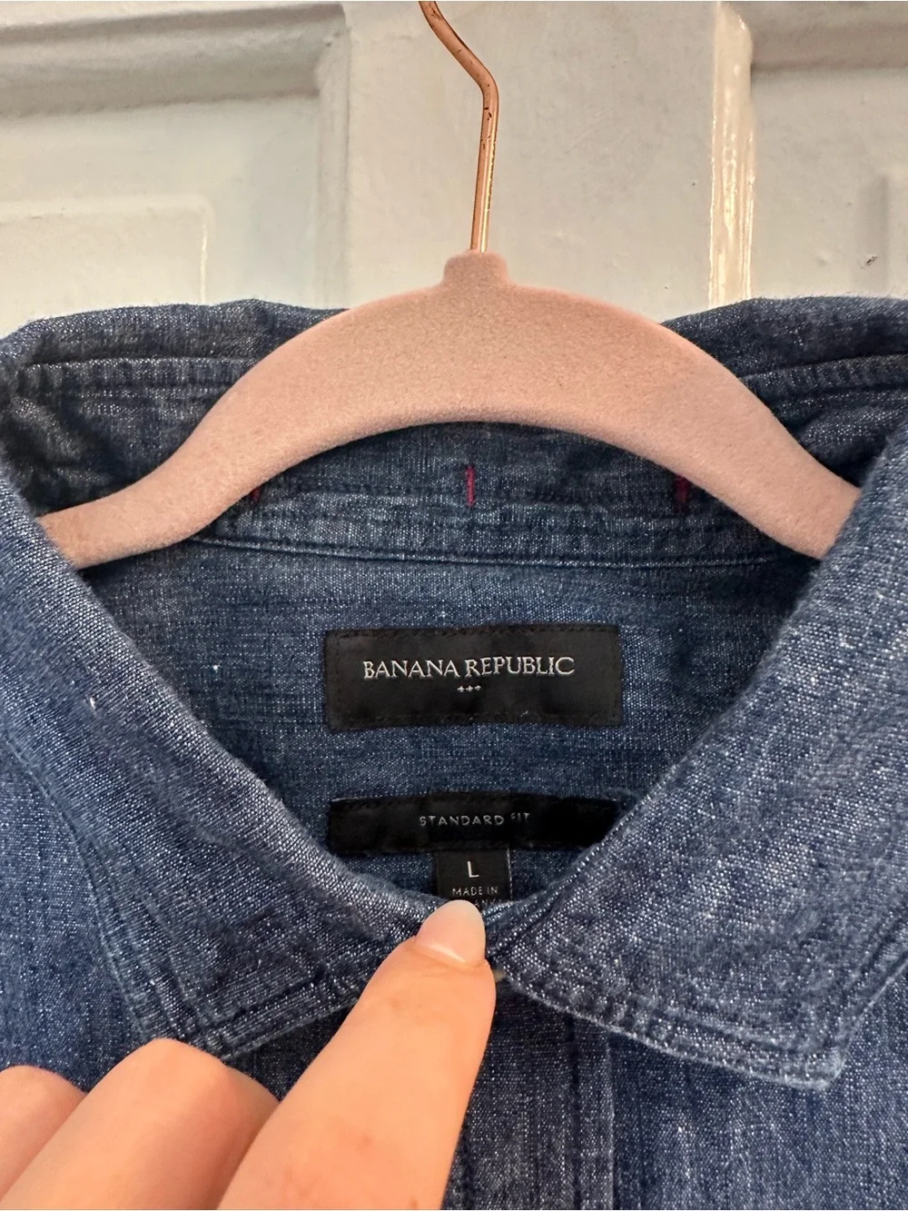 NWOT Banana Republic Short-Sleeve Denim Button-Down Shirt - Dark Blue